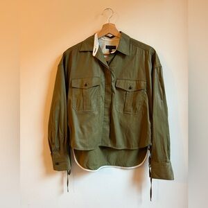 Rag & Bone Olive Green Lace Up Side Cropped Poplin Shirt Size XXS
